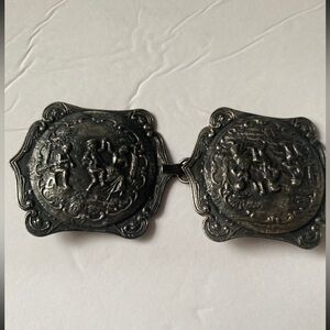Vintage Silver Western Metal Belt Buckle with Intricate Design horses one size